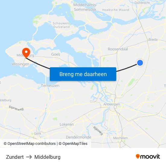 Zundert to Middelburg map