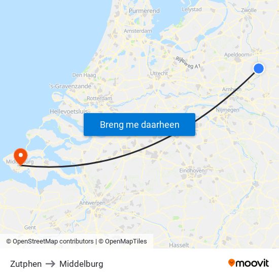 Zutphen to Middelburg map