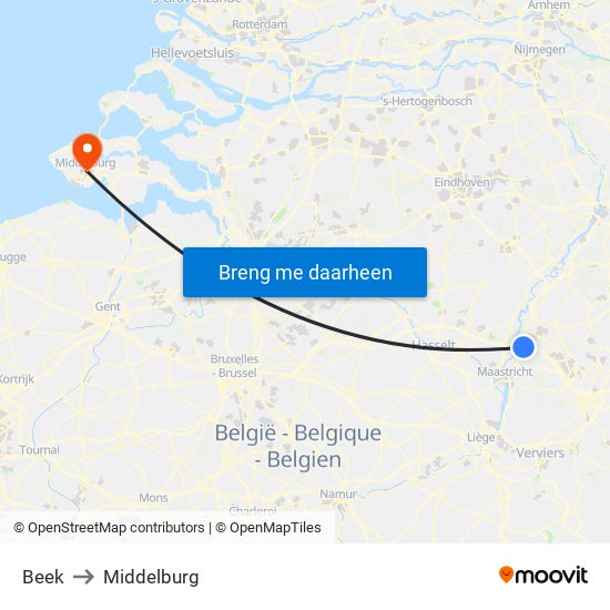 Beek to Middelburg map