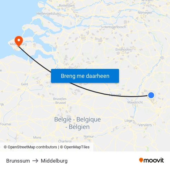 Brunssum to Middelburg map
