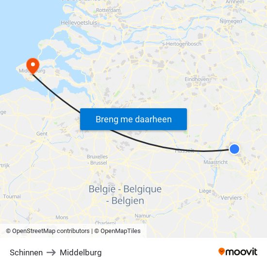 Schinnen to Middelburg map