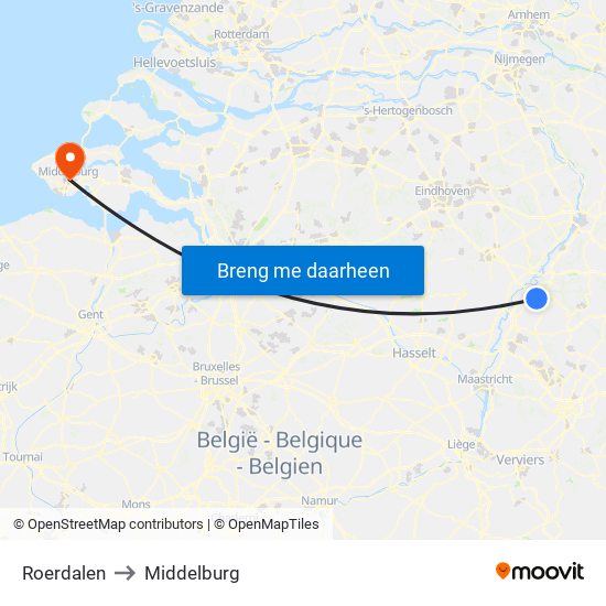 Roerdalen to Middelburg map