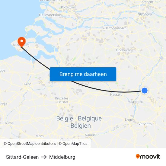 Sittard-Geleen to Middelburg map