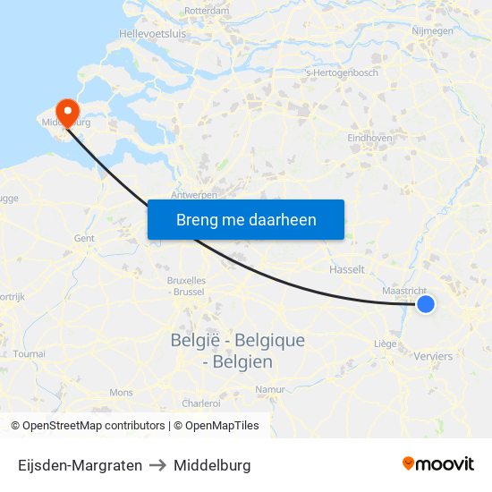 Eijsden-Margraten to Middelburg map