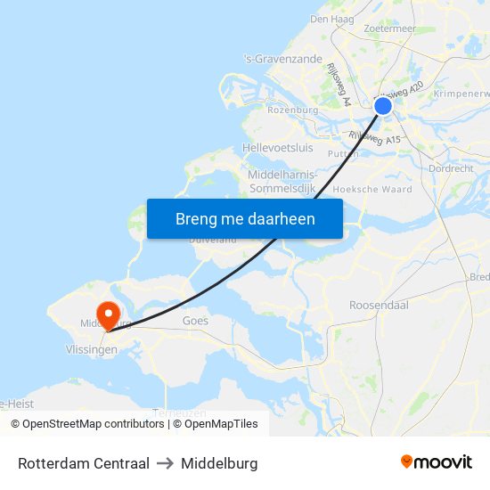 Rotterdam Centraal to Middelburg map