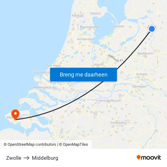 Zwolle to Middelburg map