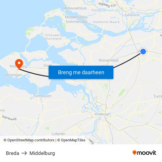 Breda to Middelburg map