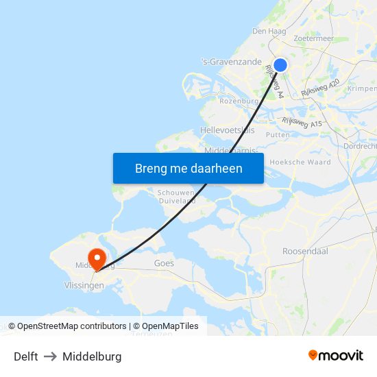 Delft to Middelburg map