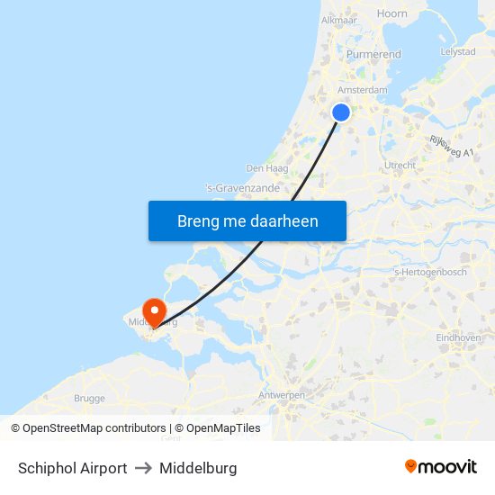 Schiphol Airport to Middelburg map
