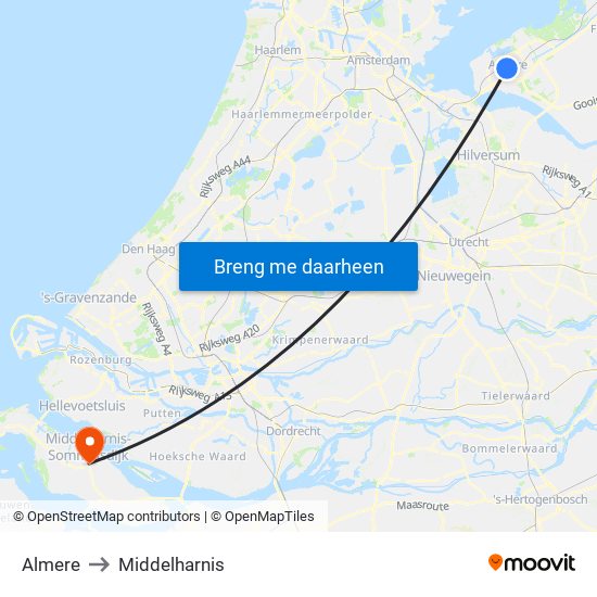 Almere to Middelharnis map