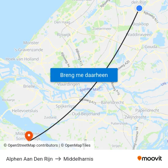 Alphen Aan Den Rijn to Middelharnis map