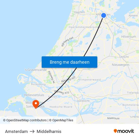 Amsterdam to Middelharnis map