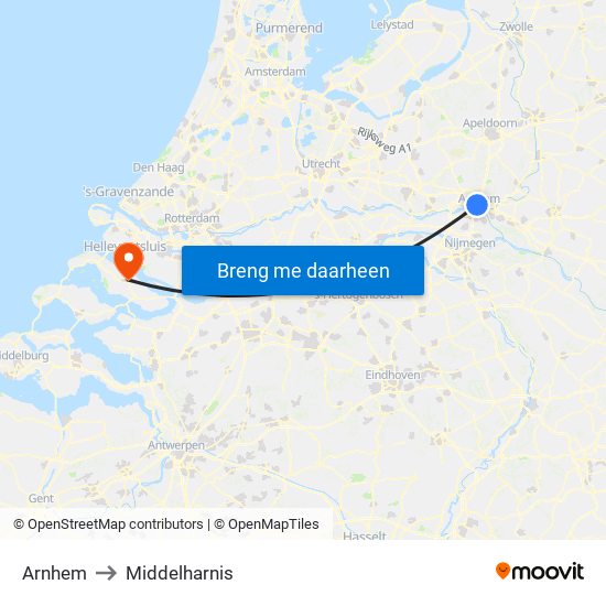 Arnhem to Middelharnis map