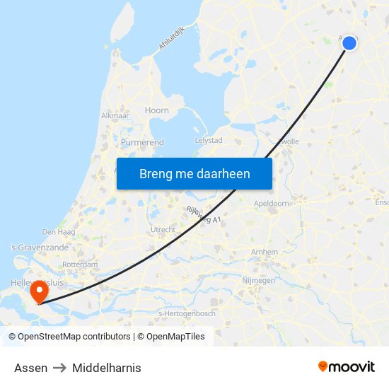 Assen to Middelharnis map