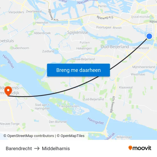 Barendrecht to Middelharnis map