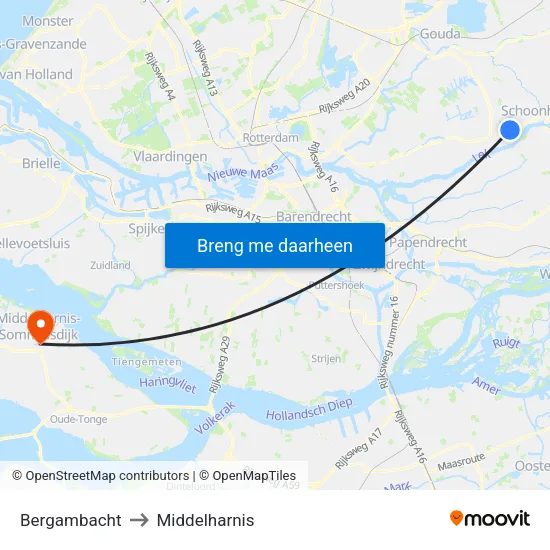 Bergambacht to Middelharnis map