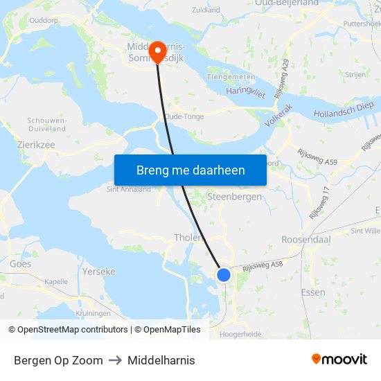 Bergen Op Zoom to Middelharnis map