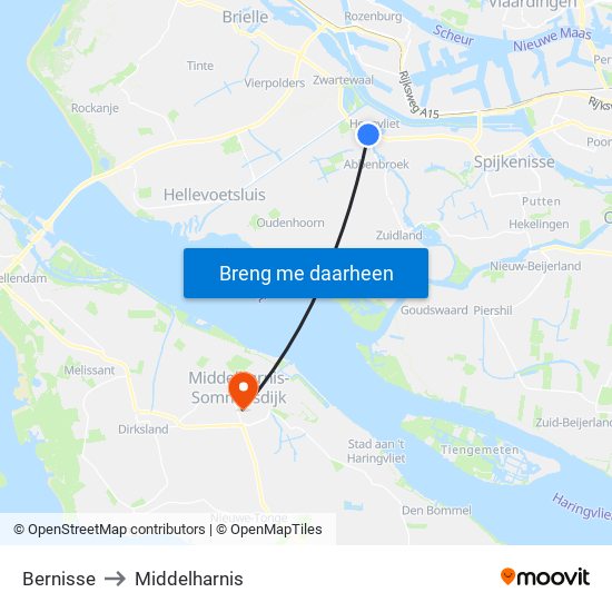 Bernisse to Middelharnis map