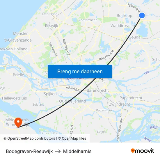Bodegraven-Reeuwijk to Middelharnis map