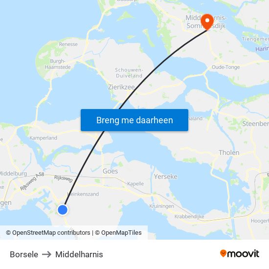 Borsele to Middelharnis map