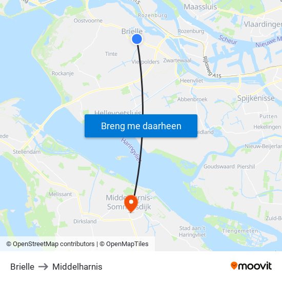 Brielle to Middelharnis map