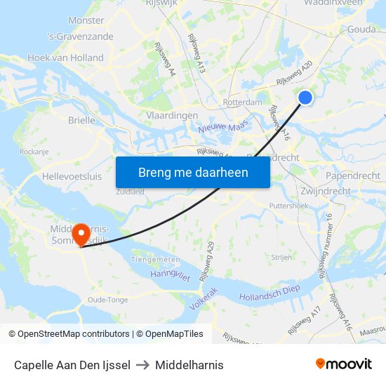 Capelle Aan Den Ijssel to Middelharnis map