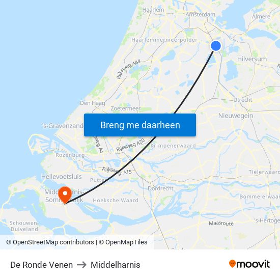 De Ronde Venen to Middelharnis map