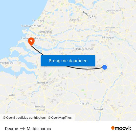 Deurne to Middelharnis map