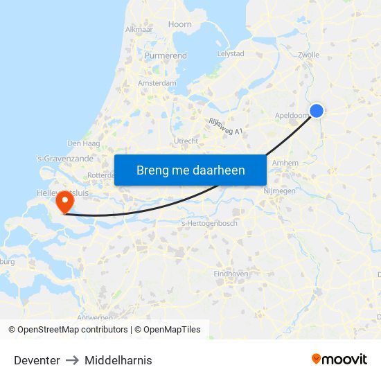 Deventer to Middelharnis map