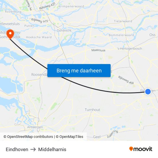 Eindhoven to Middelharnis map