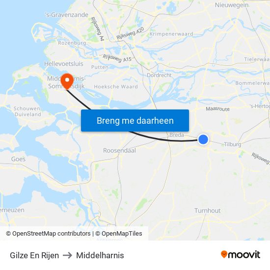 Gilze En Rijen to Middelharnis map