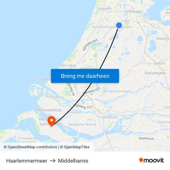 Haarlemmermeer to Middelharnis map