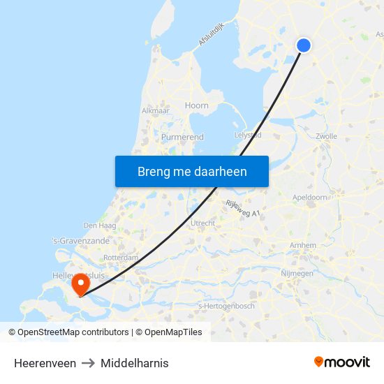 Heerenveen to Middelharnis map
