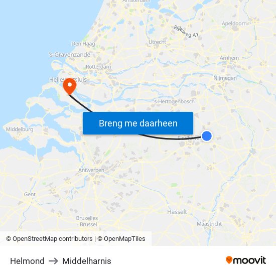Helmond to Middelharnis map