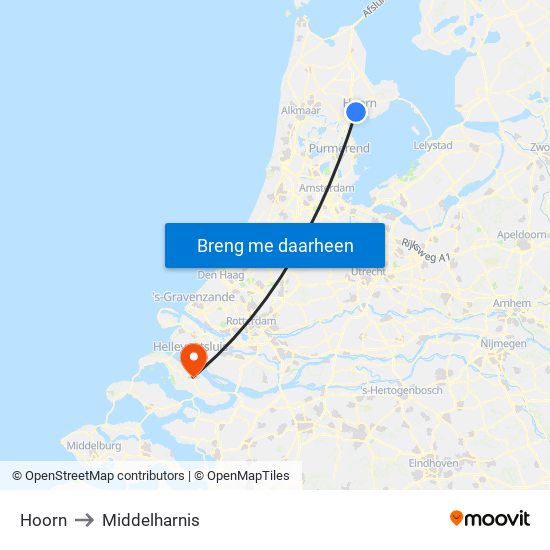 Hoorn to Middelharnis map