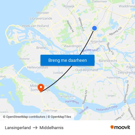 Lansingerland to Middelharnis map
