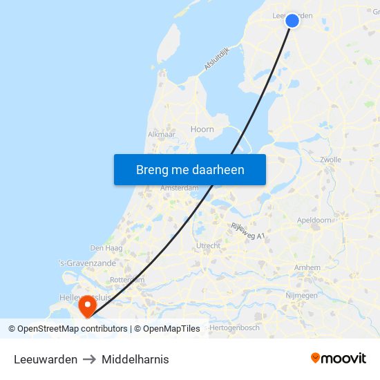Leeuwarden to Middelharnis map
