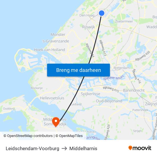 Leidschendam-Voorburg to Middelharnis map