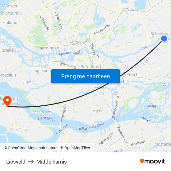 Liesveld to Middelharnis map