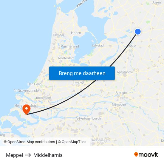 Meppel to Middelharnis map