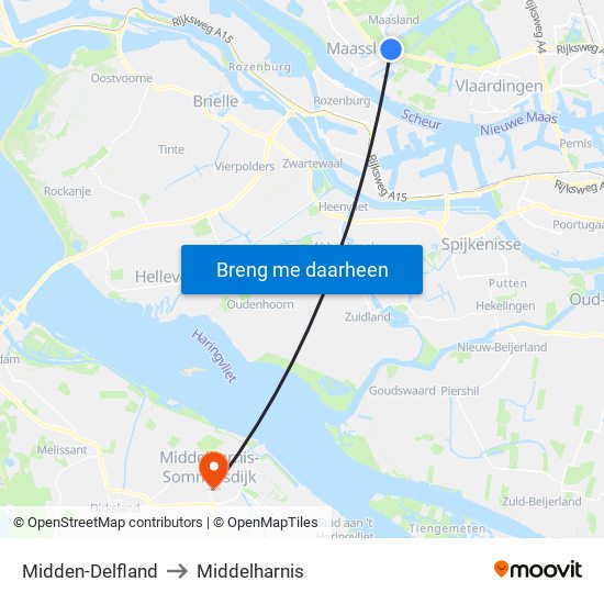 Midden-Delfland to Middelharnis map