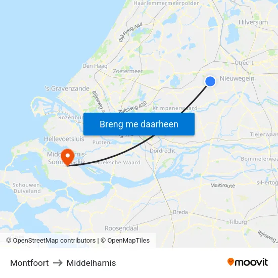 Montfoort to Middelharnis map