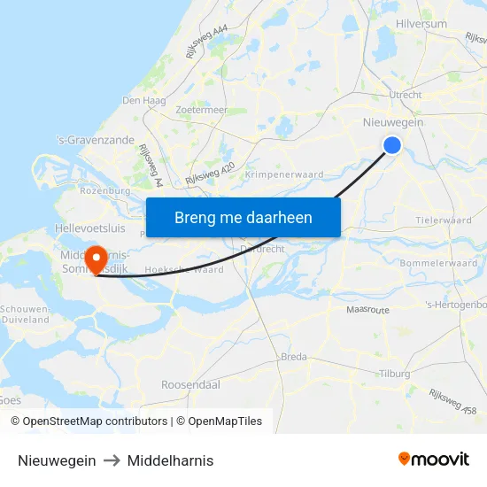 Nieuwegein to Middelharnis map
