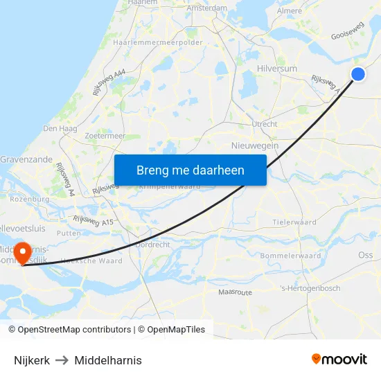 Nijkerk to Middelharnis map