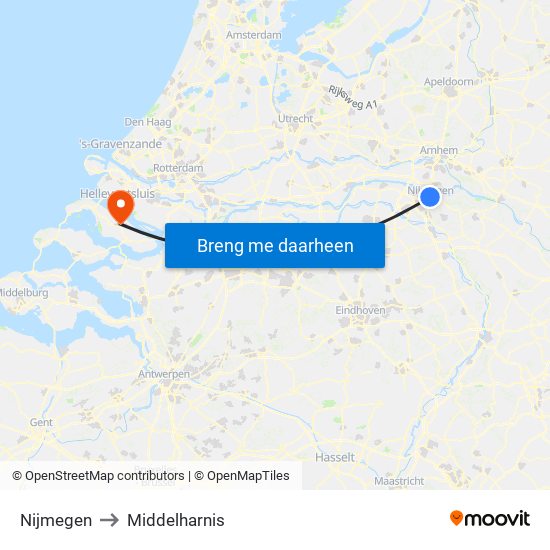 Nijmegen to Middelharnis map