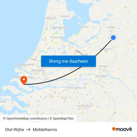Olst-Wijhe to Middelharnis map