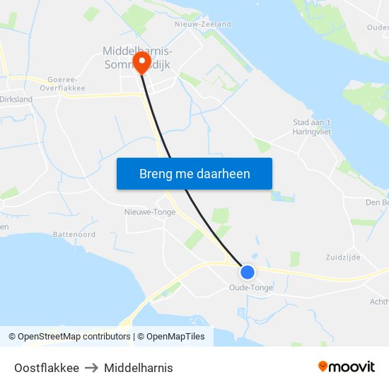 Oostflakkee to Middelharnis map