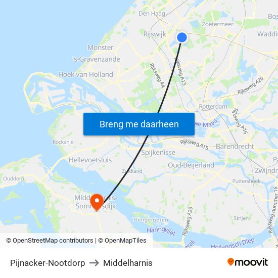 Pijnacker-Nootdorp to Middelharnis map