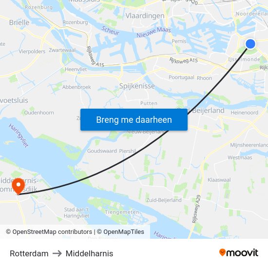 Rotterdam to Middelharnis map