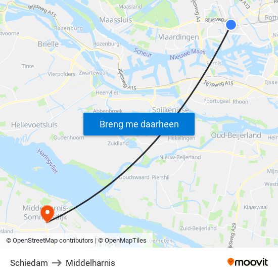 Schiedam to Middelharnis map